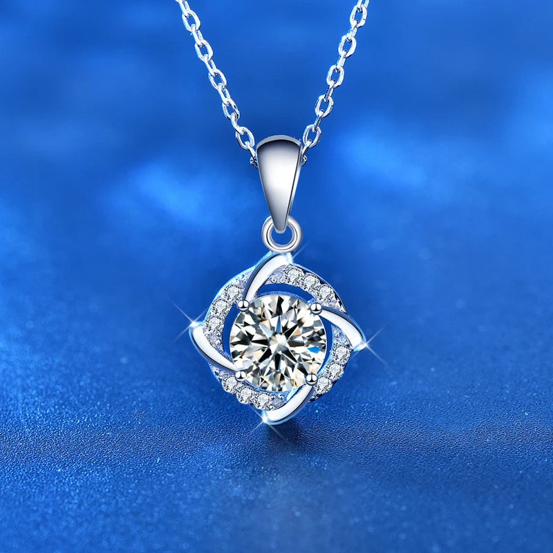 925 Sterling Silver Necklace Pendant 100% Real Moissanite For Women Fashion Clavicle Chain Necklaces Wedding Party Jewelry Gift - Uknowucme