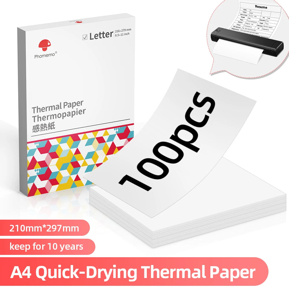 Phomemo A4 Paper Thermal Paper Multipurpose Printing Paper Compatible for Phomemo M08F and Brother PJ762 PJ763MFi - Uknowucme