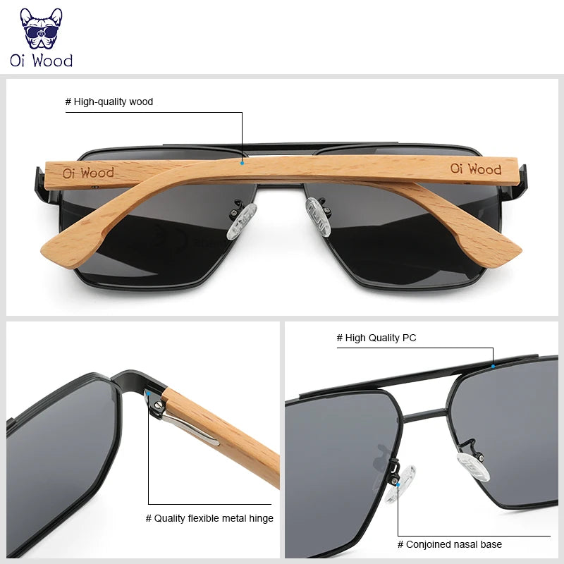 Wood Sunglasses For Men Women Square Metal Sun Glasses Blue Lens UV Protection New Eyewear Night Driving Glasses 9006 - Uknowucme