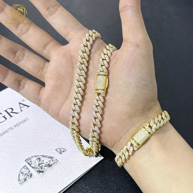 Selling Gold Plated Vvs Moissanite Cuban Link Necklace Hiphop Style Round Brilliant Cut S925 Silver Fine Bracelet Jewelry - Uknowucme