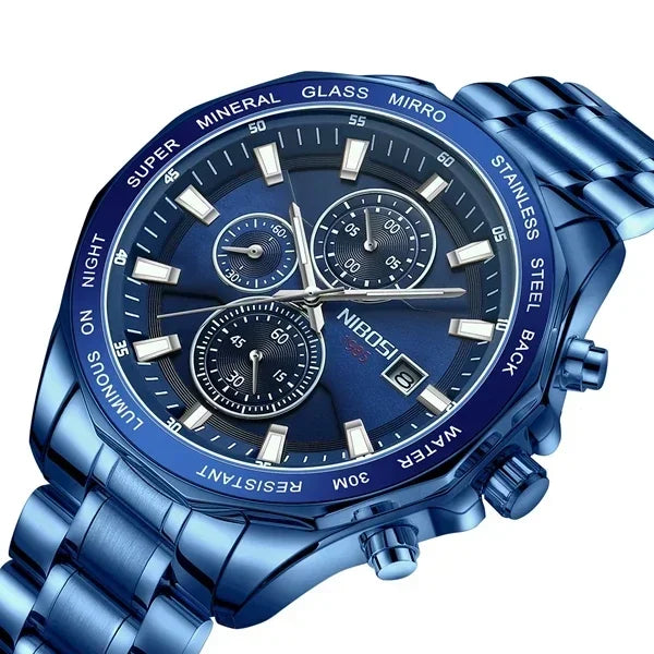 NIBOSI Fashion Big Watch Stainless Steel Top Brand Luxury Sport Chronograph Quartz Watches For Men Wristwatch Relogios Masculino - Uknowucme