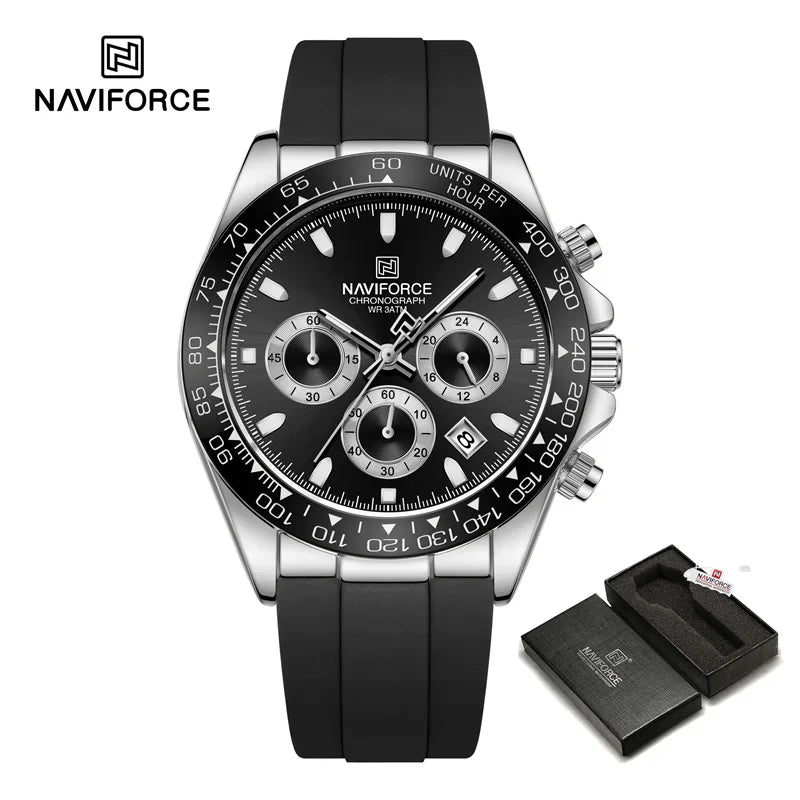 NAVIFORCE NF8054 Original Watches For Men Silicone Band Casual Sport Chronograph Luminous Wristwatch Relogio Masculino Male Gift - Uknowucme