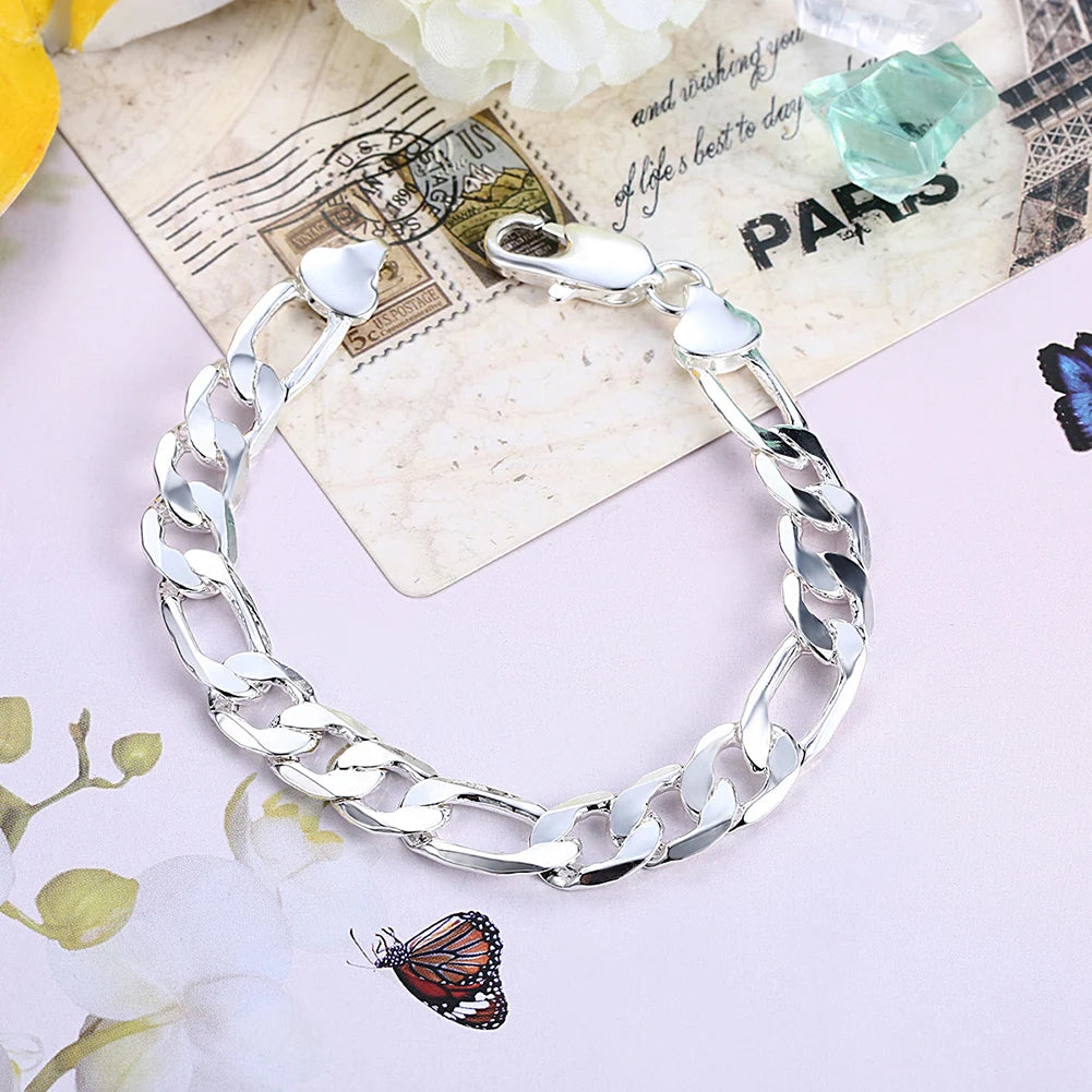 New luxury 925 Sterling silver classic 10MM Figaro Chain bracelets neckalces jewelry set for man women fashion party Accessories - Uknowucme