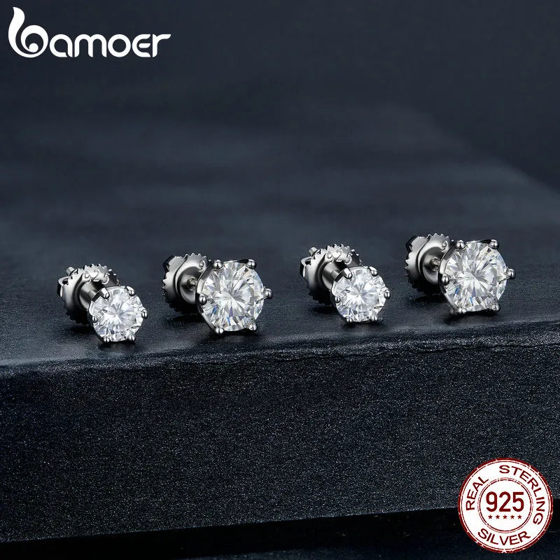 BAMOER Moissanite Stud Earrings, D Color Brilliant Round Cut Lab Created Diamond 925 Silver Earrings Gold Plated for Women - Uknowucme