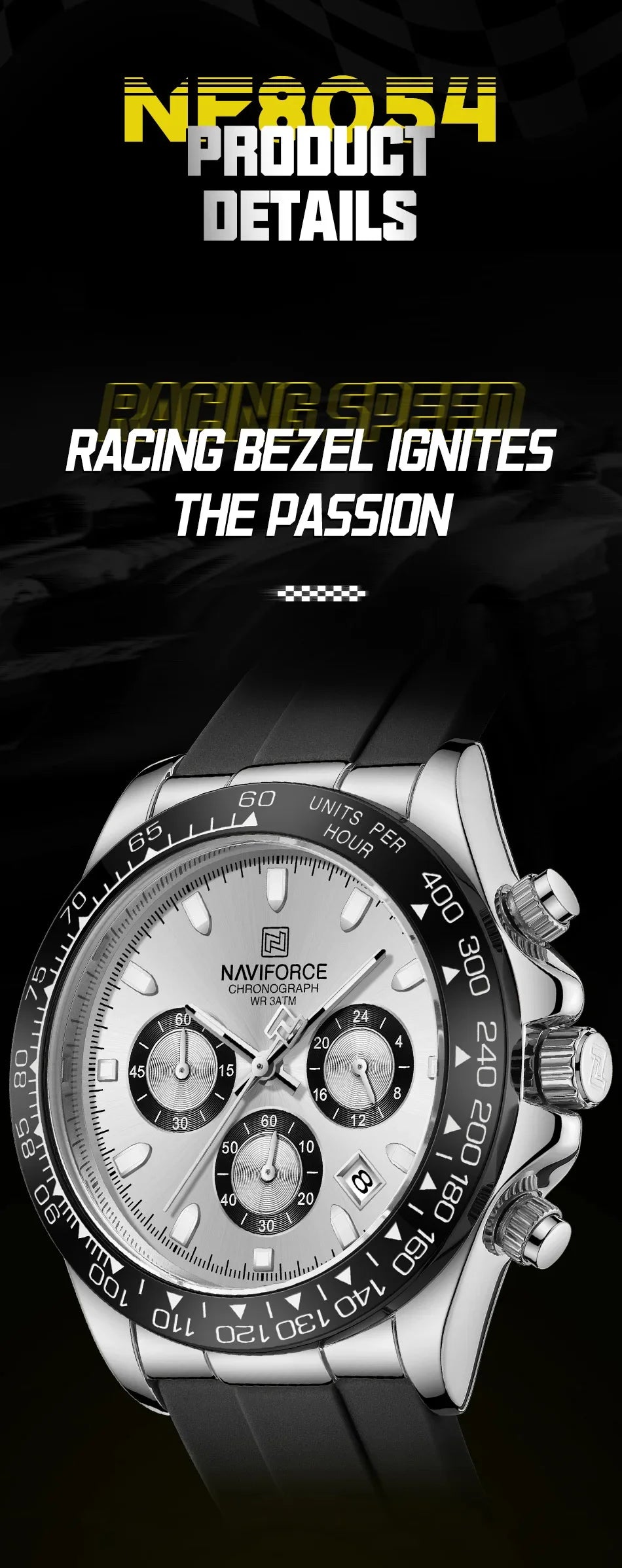 NAVIFORCE NF8054 Original Watches For Men Silicone Band Casual Sport Chronograph Luminous Wristwatch Relogio Masculino Male Gift - Uknowucme