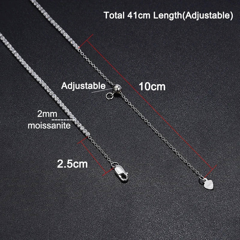 2mm Moissanite Tennis Necklace For Women S925 Silver Plated 18K Gold Sparking Rhinestone Choker Chain Wedding Jewelry Adjustable - Uknowucme