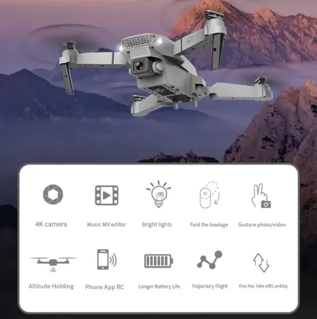 Lenovo E88 Pro Drone 4k Profesional HD 8k Rc Airplane Dual-Camera Wide-Angle Head Remote Quadcopter Airplane Toy Helicopter - Uknowucme