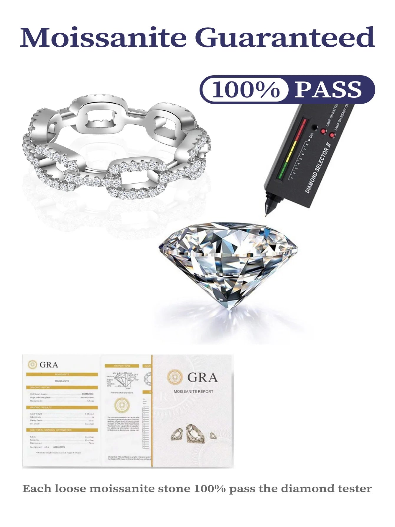925 Sterling Silver Rings Chain Ring Full Diamond  Moissanite Rings Fashion Jewelry - Uknowucme