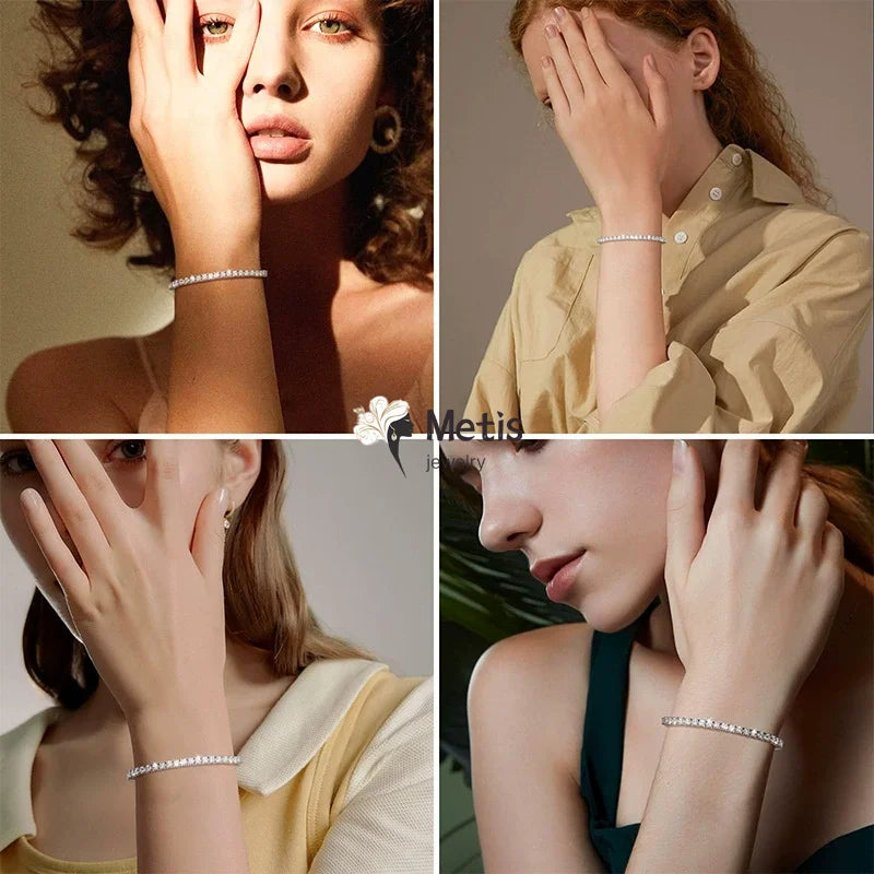 Moissanite Tennis Bracelet for Women 18K White Gold Plated Silver 3mm D Color VVS1 Wedding Party Jewelry Bracelets for Women Man - Uknowucme
