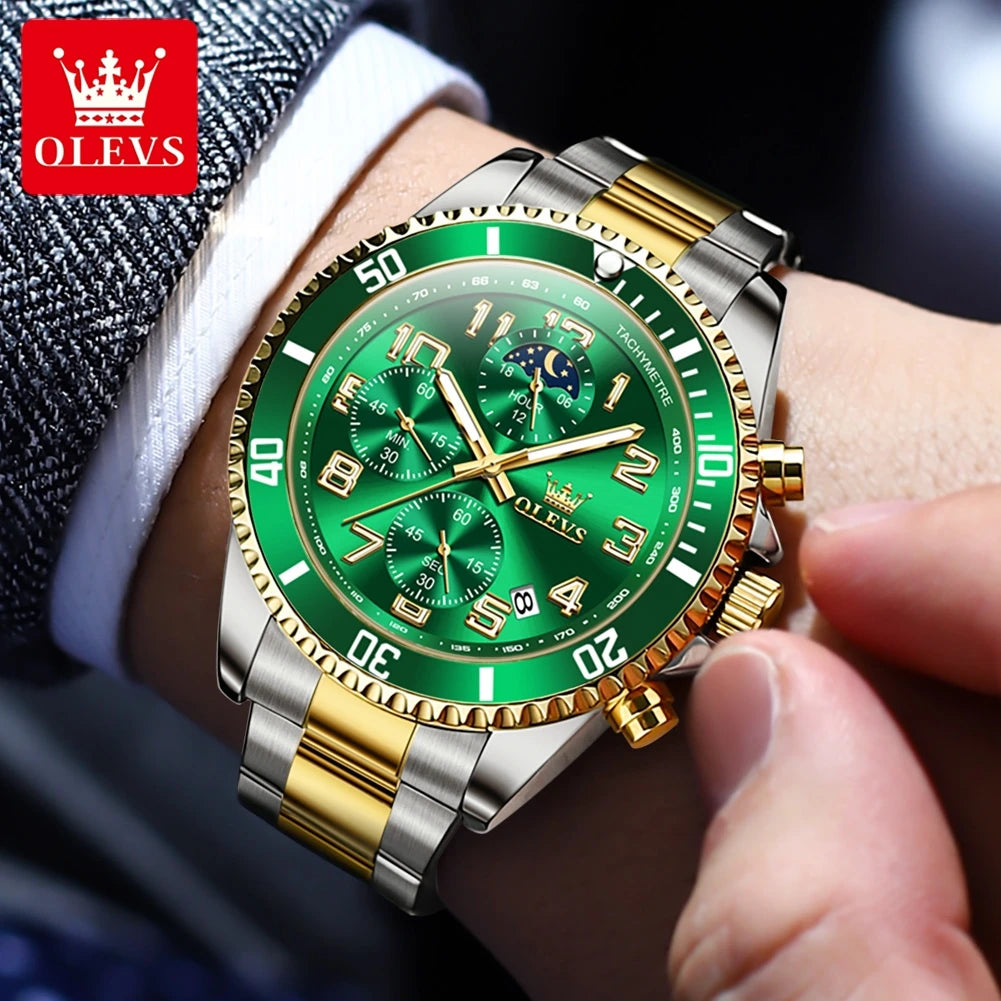 OLEVS Men's Watches Classic Multifunctional Chronograph Original Quartz Wristwatch Moon Phase 24 Hour Waterproof Watches Man NEW - Uknowucme
