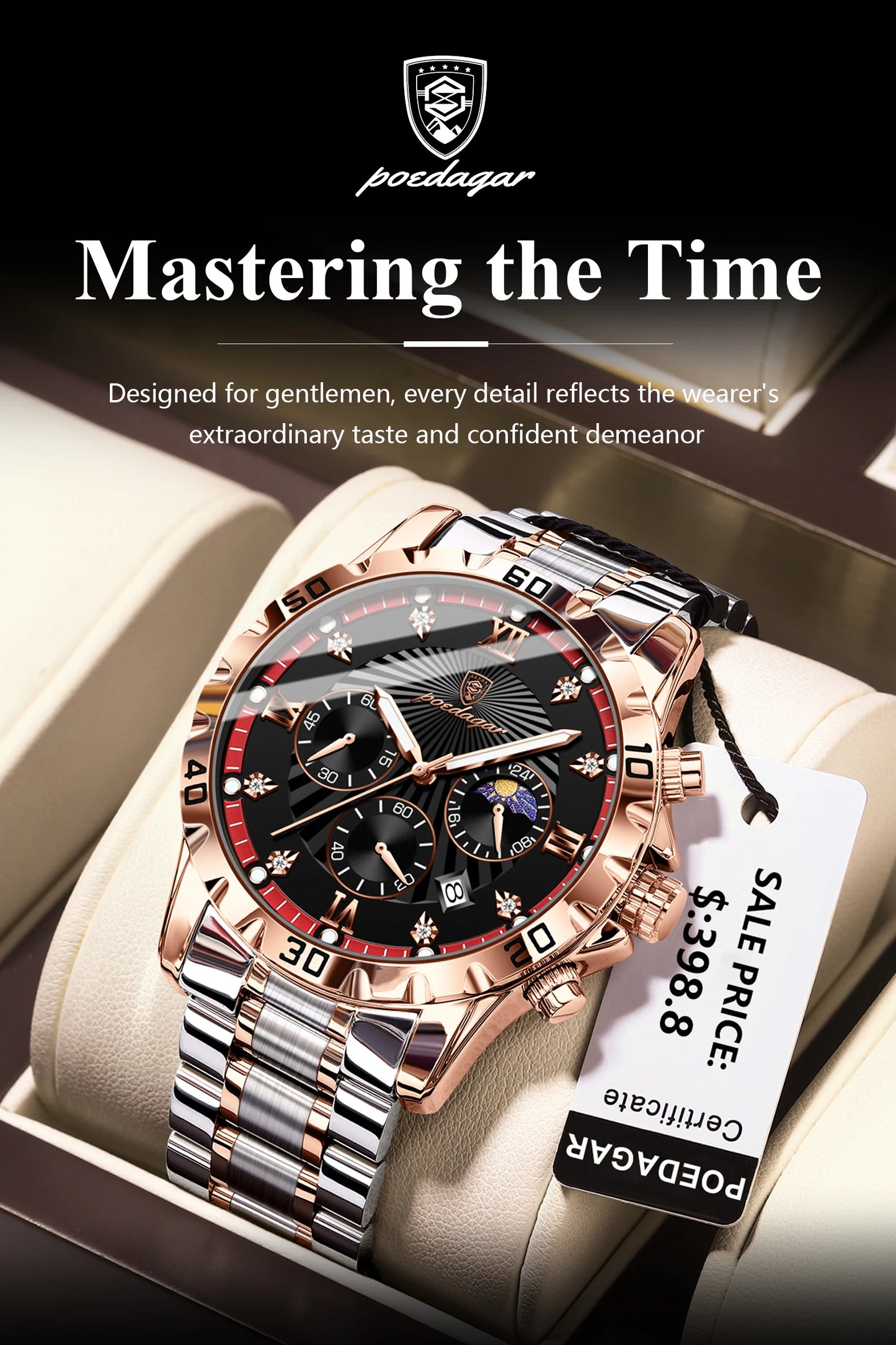 POEDAGAR Top Fashion Watches For Men Chronograph Date Stainless Steel Man Watch Waterproof Luminous Luxury Quartz Men Wristwatch - Uknowucme