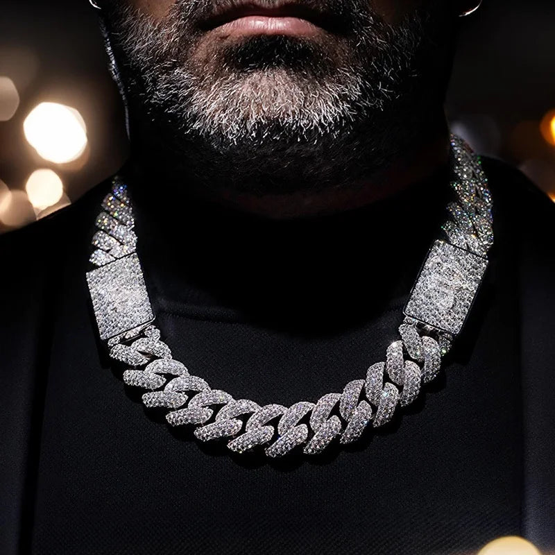 Dazzling Baguette Hiphop Iced Out 20MM VVS Moissanite Custom Clasp Necklaces 925 Sterling Silver Cuban Link Chain - Uknowucme