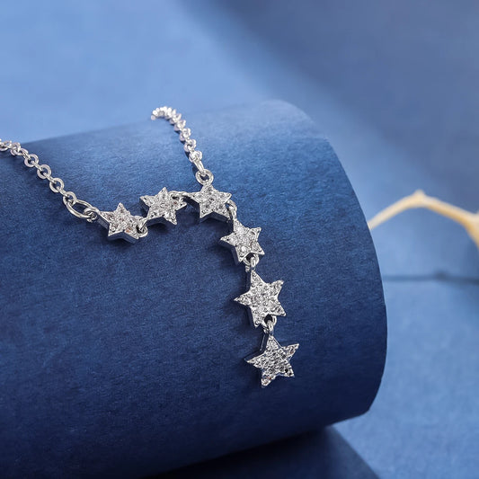 Fashion Pentagram Star 925 Sterling Silver Crystal Clavicle Chain Necklaces  XL065 - Uknowucme