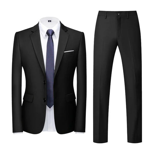 Men's Suit (Blazer+Pants) Fashion Business Casual Slim-fit Wedding Gentleman Solid Color Full Professional Interview Formal Suit - Uknowucme