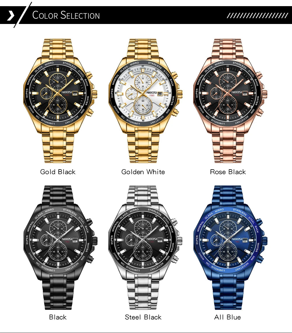 NIBOSI Fashion Big Watch Stainless Steel Top Brand Luxury Sport Chronograph Quartz Watches For Men Wristwatch Relogios Masculino - Uknowucme
