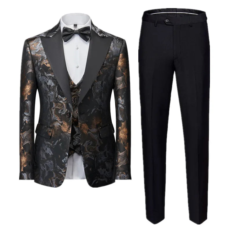 Men's Business Banquet Jacquard Suit 3piece Gentlemen's Court Clothing Men Wedding Party Groom Dress Male Blazers + Pants + Vest - Uknowucme