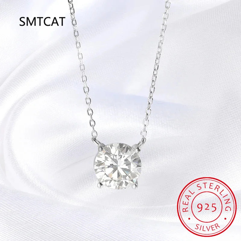 Moissanite Diamond 6.5mm 1CT Necklace For Woman Pendant 925 Silver Necklace For Women Chains Party Bridal Fine Jewelry - Uknowucme