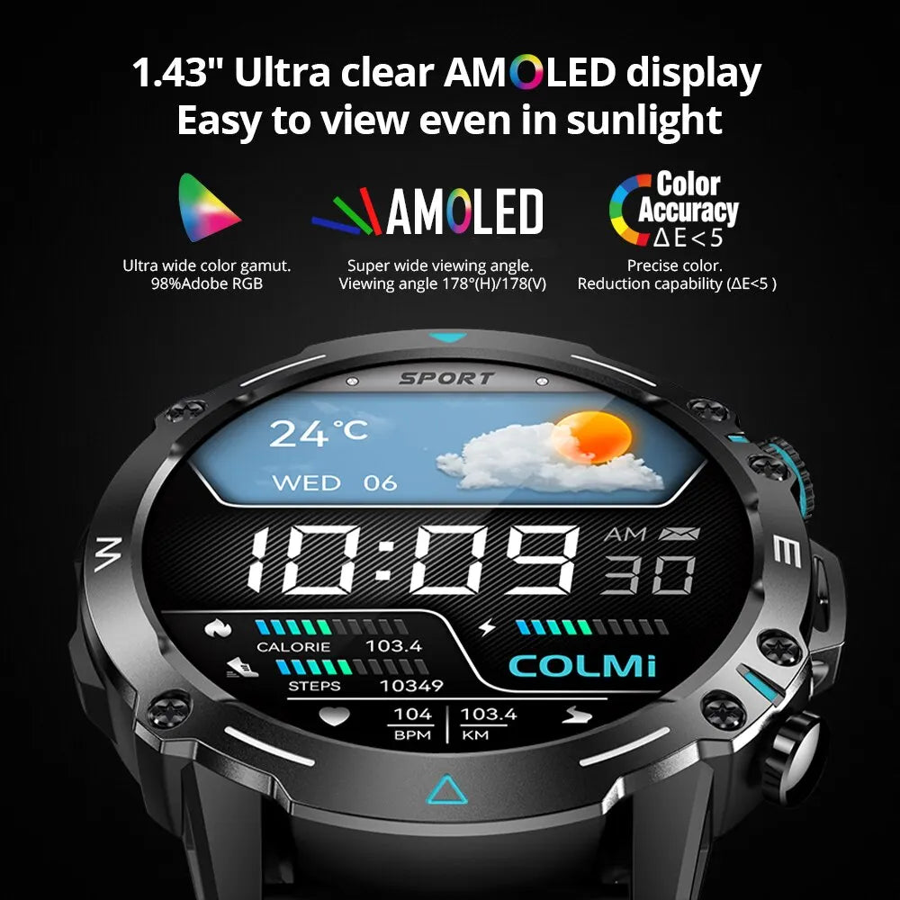 COLMI M42 Smartwatch 1.43'' AMOLED Display 100 Sports Modes Voice Calling Smart Watch Men Women Military Grade Toughness Watch - Uknowucme