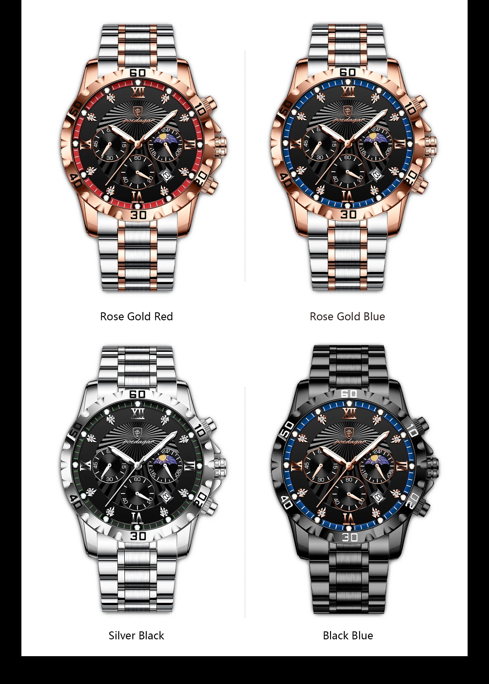 POEDAGAR Top Fashion Watches For Men Chronograph Date Stainless Steel Man Watch Waterproof Luminous Luxury Quartz Men Wristwatch - Uknowucme