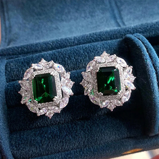 Huitan Luxury Lady Delicate Ear Stud Bright Green Zirconia Earrings Accessories for Anniversary Party Delicate Design Jewelry - Uknowucme