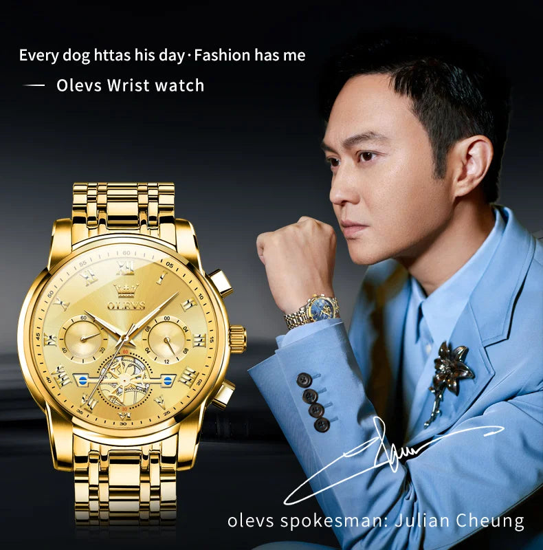 OLEVS 2859  Men's Quartz Watch With Steel Band Timing Function - Uknowucme