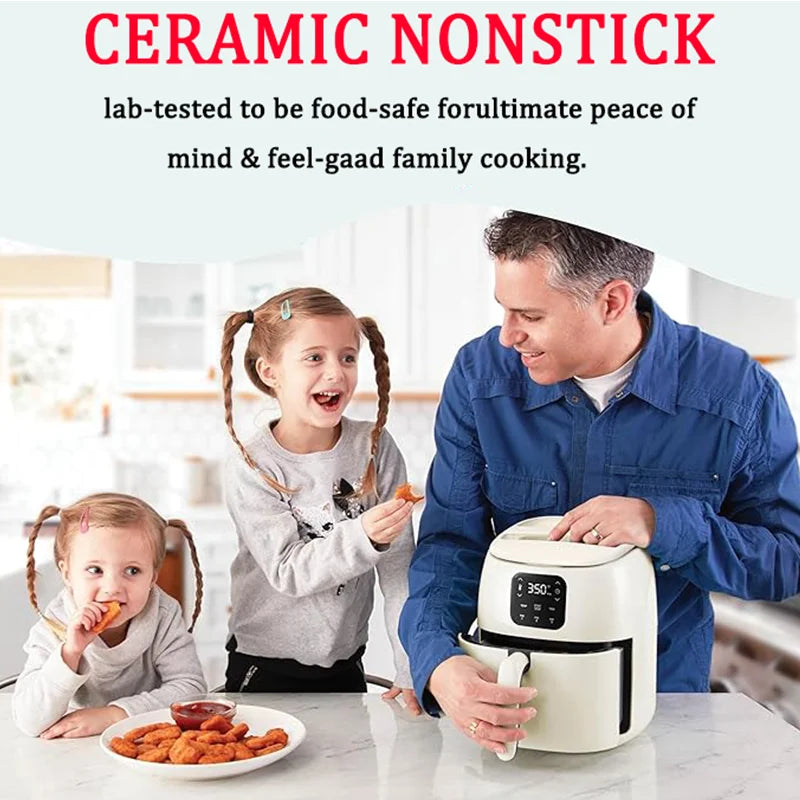 Ceramic Air Fryer Oven, 2.6 Quart, Compact, Cook Healthier Meals, Nonstick Surface, Auto Shutoff, Digital Screen - Uknowucme