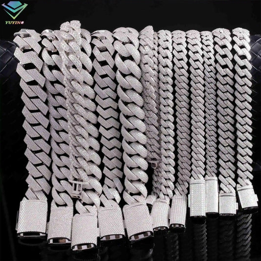 Full Ice Out Mossanite Cuban Chain 6mm 9mm 13mm 2rows 925 Sterling Silver Chain Hip Hop Necklace VVS Moissanite Cuban Link Chain - Uknowucme