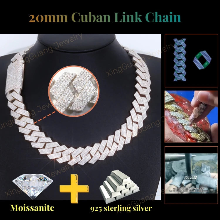 20mm 4rows Gold Plated 925 Sterling Silver Iced Out Moissanite Diamond Cuban Link Chain - Uknowucme