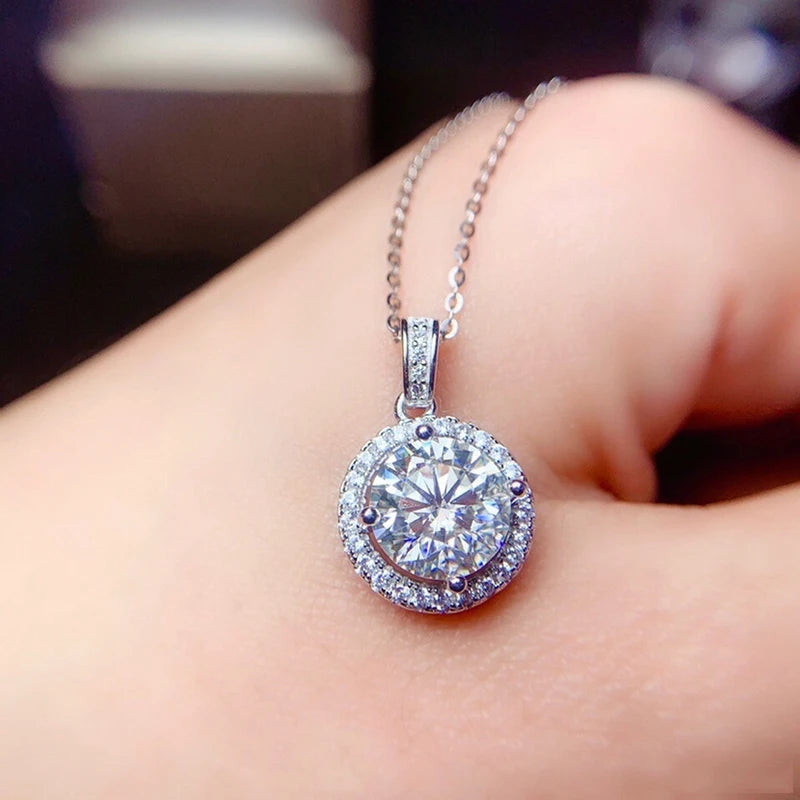 925 Sterling Silver Necklace Pendant 100% Real Moissanite For Women Fashion Clavicle Chain Necklaces Wedding Party Jewelry Gift - Uknowucme