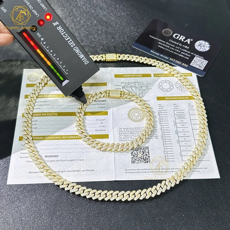 Selling Gold Plated Vvs Moissanite Cuban Link Necklace Hiphop Style Round Brilliant Cut S925 Silver Fine Bracelet Jewelry - Uknowucme