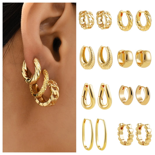Minimalist Gold Plated Twisted Figaro Circle Round Shape Huggies Earring for Women Punk Glossy Metal Hinged Back Hoop Earrings - Uknowucme