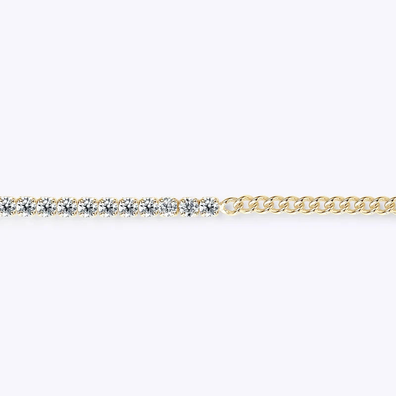 Anziw 100% Real 925 Silver Bracelet 3mm D Color Moissanite 18k Gold Plated Half Tennis Cuban Bracelet for Women Original Jewelry