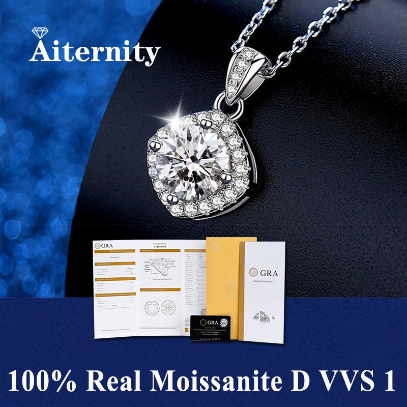925 Sterling Silver Necklace Pendant 100% Real Moissanite For Women Fashion Clavicle Chain Necklaces Wedding Party Jewelry Gift - Uknowucme