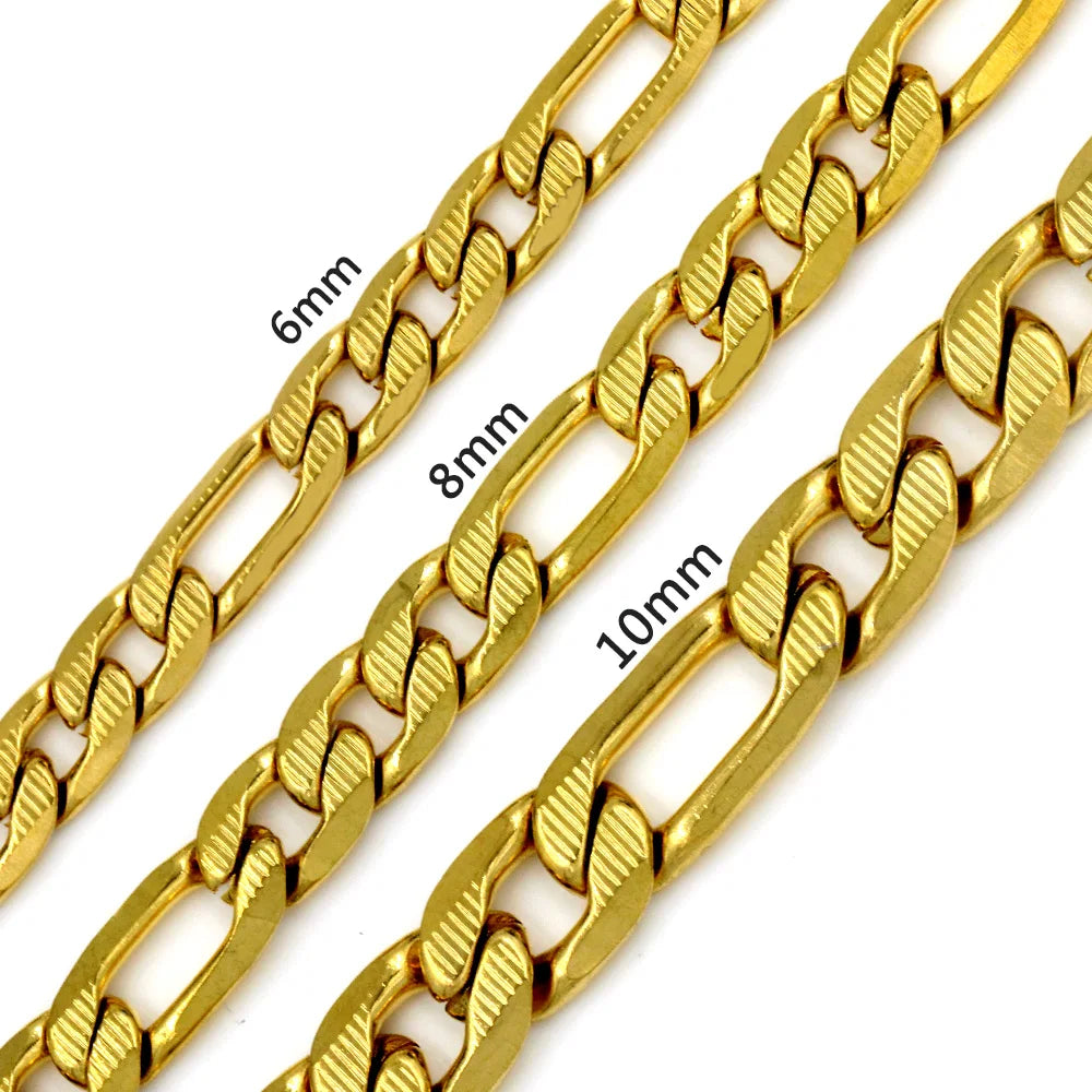 LUXUSTEEL 6/8/10MM Men's Figaro NK Chain Necklace Stainless Steel Gold Color Mixed Silver Color Curb Link For Women Jewelry Gift - Uknowucme