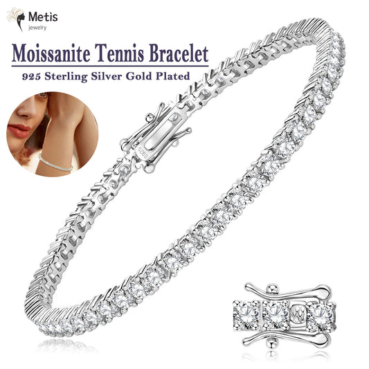 Moissanite Tennis Bracelet for Women 18K White Gold Plated Silver 3mm D Color VVS1 Wedding Party Jewelry Bracelets for Women Man - Uknowucme