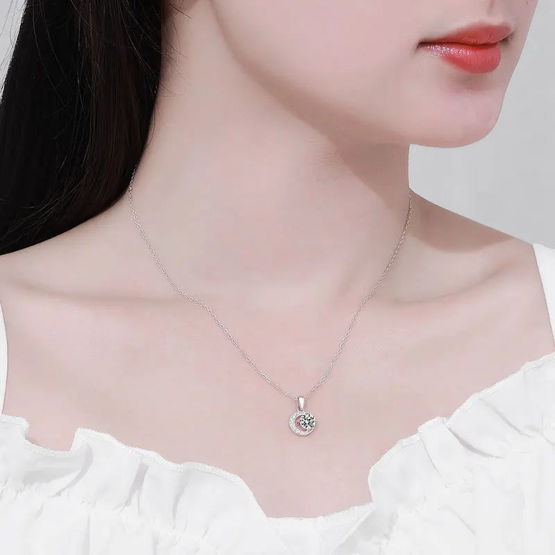 925 Sterling Silver Necklace Pendant 100% Real Moissanite For Women Fashion Clavicle Chain Necklaces Wedding Party Jewelry Gift - Uknowucme