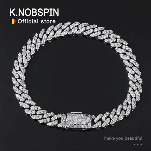 KNOBSPIN D VVS1 Moissanite Cuban Bracelet Original s925 Sterling Silver Plated 18k White Gold with GRA Bracelets for Women Man - Uknowucme