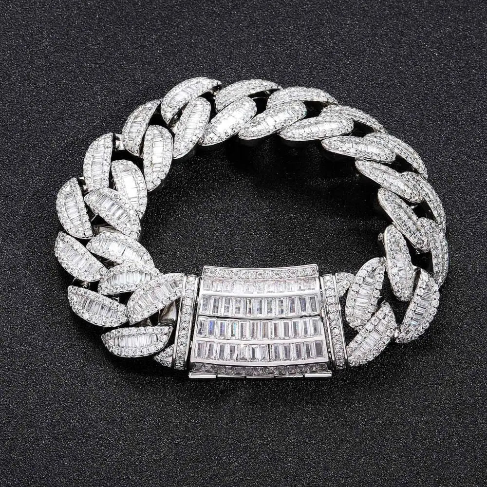 HOYON 20mm Moissanite Cuban Chain Men's Necklace S925 Silver Color Bracelet Hip Hop Rock Jewelry Zircon Diamond Neck Collares - Uknowucme