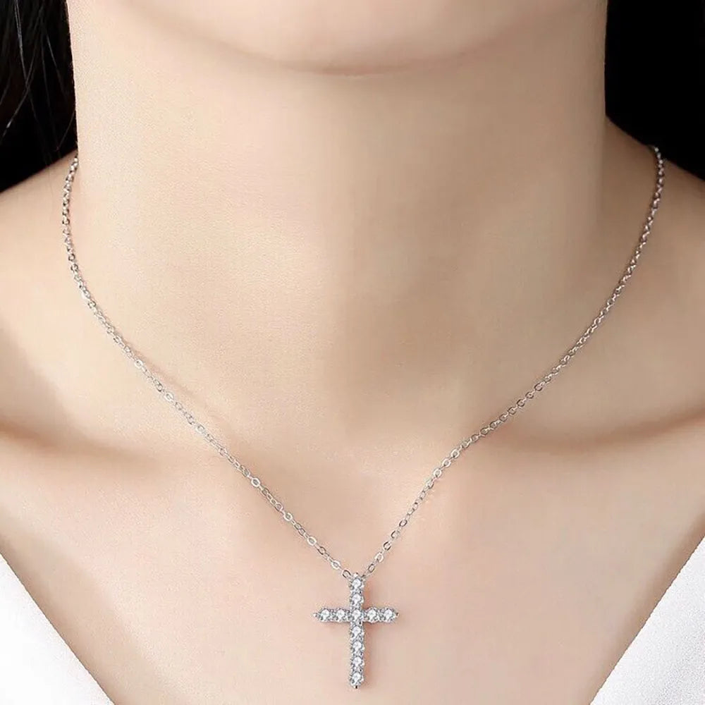Serenity Day 3.0mm 4mm Moissanite Necklace 925 Sterling Silver Cross Pendants Necklace for Women Engagement Bridal Fine Jewelry - Uknowucme