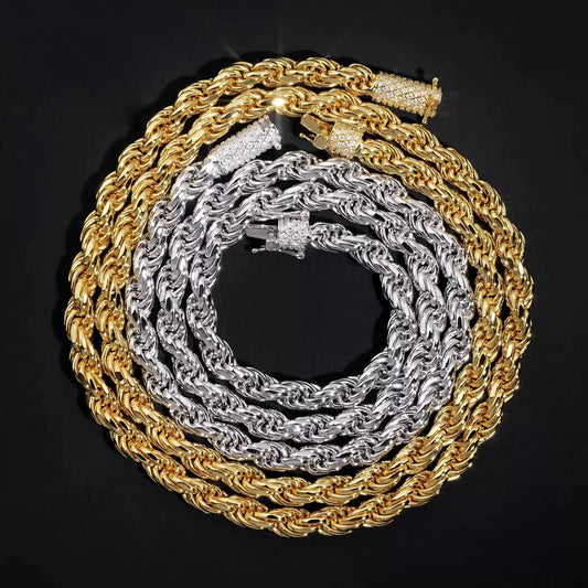 6mm Iced Moissanite Rope Chain Necklace Stainless Steel Hiphop Rapper Plated 18k Gold Bling Diamond Link Bracelet Necklaces Men - Uknowucme