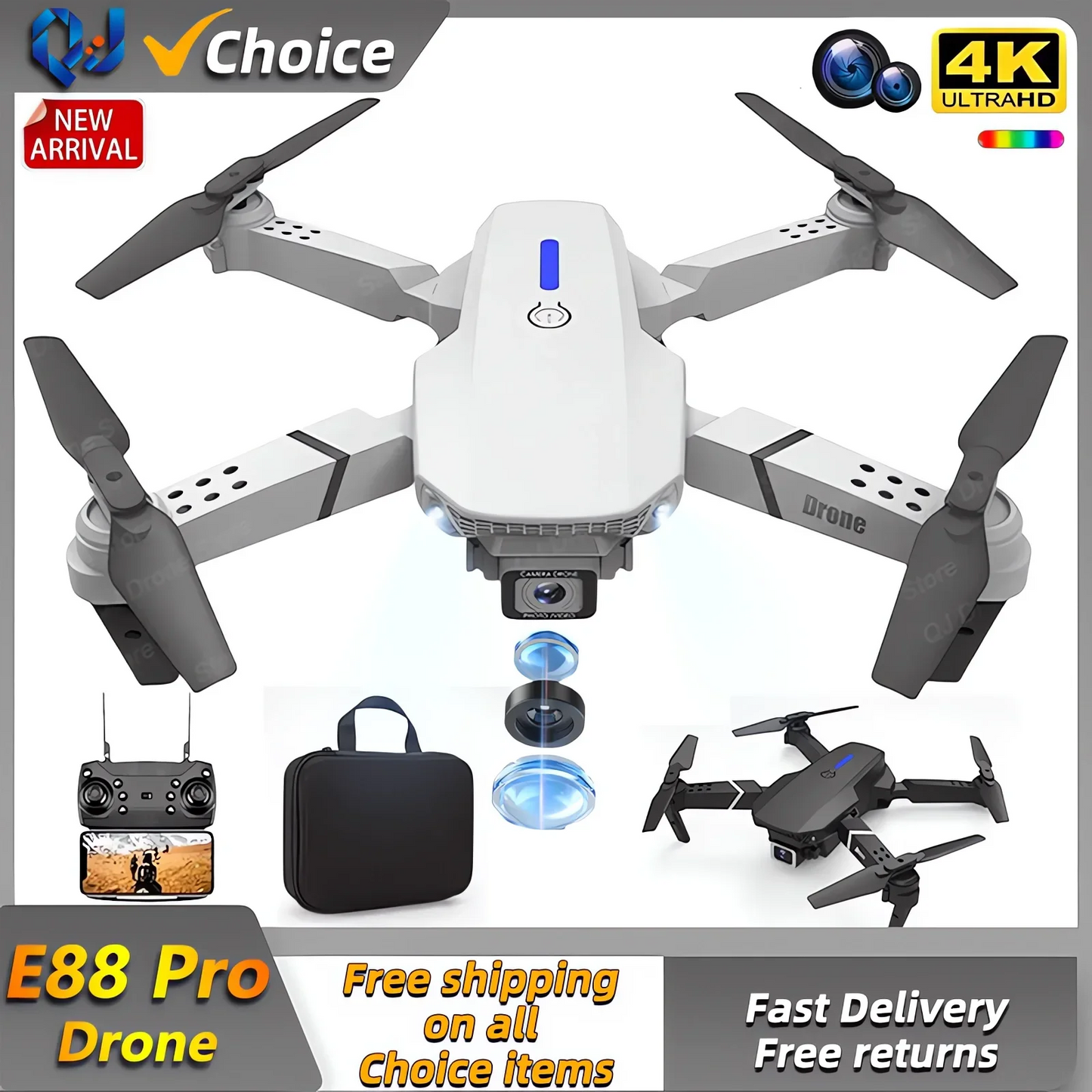 2024 E88Pro RC Drone 4K Professinal With 1080P Wide Angle HD Camera Foldable Helicopter WIFI FPV Height Hold Gift Toy - Uknowucme