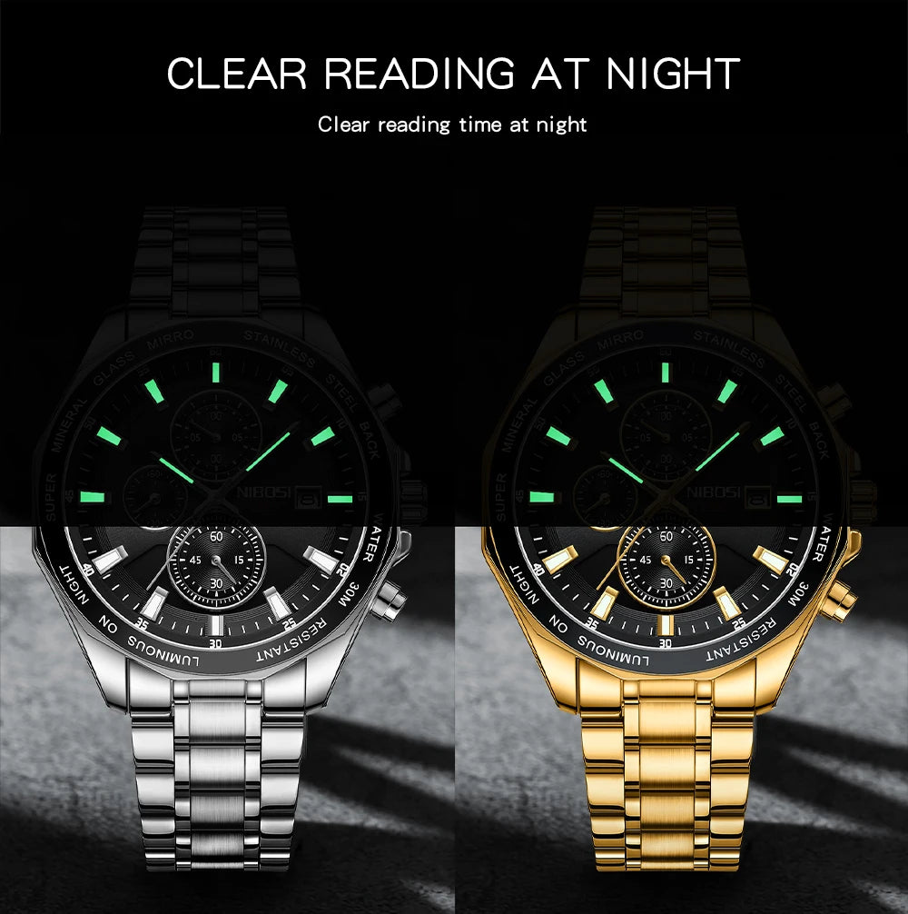 NIBOSI Fashion Big Watch Stainless Steel Top Brand Luxury Sport Chronograph Quartz Watches For Men Wristwatch Relogios Masculino - Uknowucme