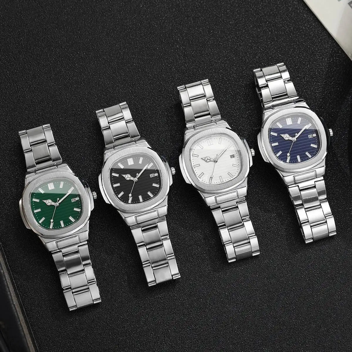 Fashion Square Men Business Watches Luxury Stainless Steel Strap Quartz Watch with Calendar For Mens Clock（Without Box） - Uknowucme