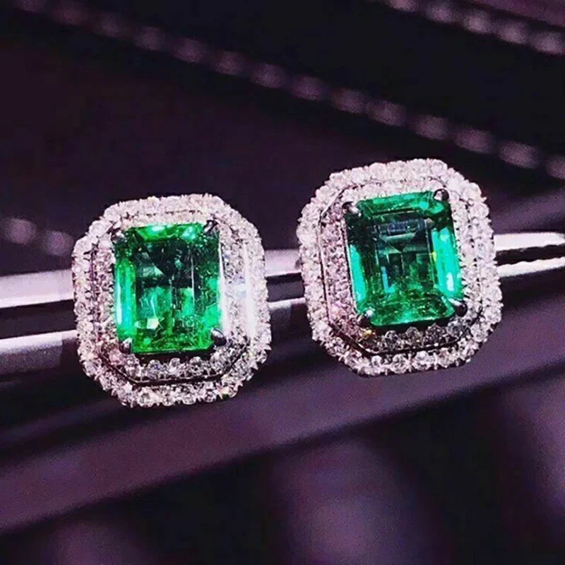 2025 Geometric Green CZ Sparkling Cubic Zirconia Earrings, Suitable for Women's Wedding Parties, Elegant  Jewelry - Uknowucme