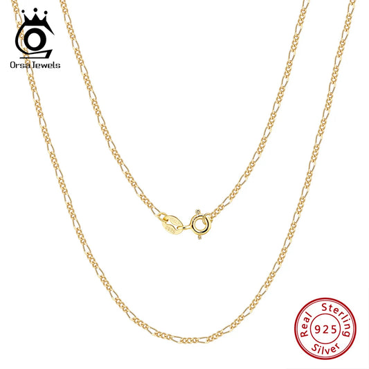 ORSA JEWELS 14K Gold 925 Sterling Silver Diamond-Cut Figaro Link Chain Necklace for Women Classic Necklace Party Jewelry SC27 - Uknowucme