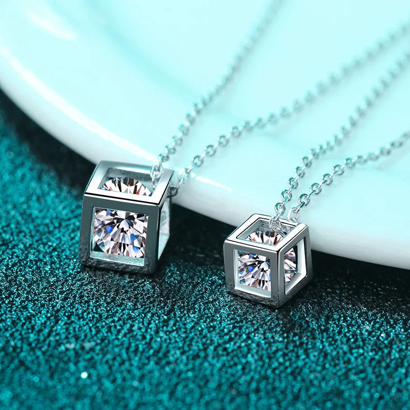Moissanite diamond necklace, S925 silver plated with pt950 gold, square pendant necklace - Uknowucme