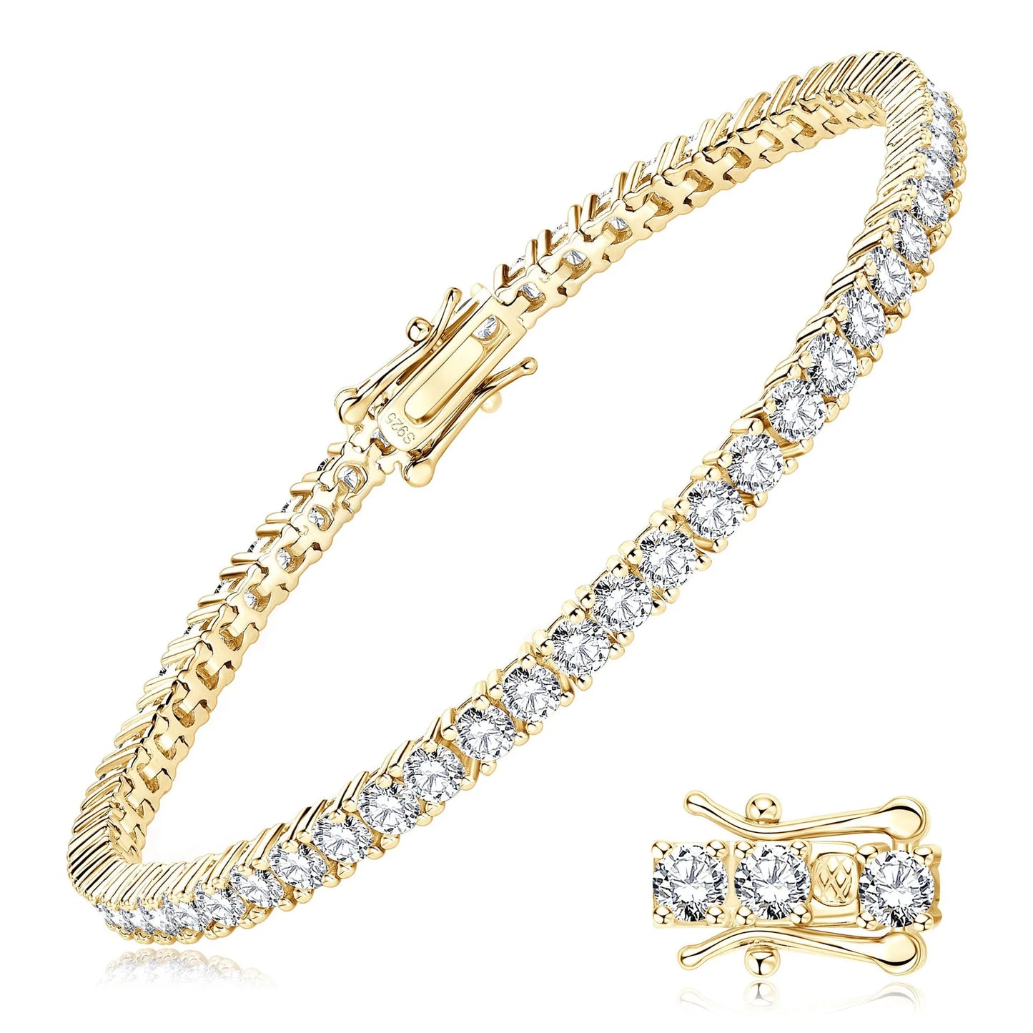 Moissanite Tennis Bracelet for Women 18K White Gold Plated Silver 3mm D Color VVS1 Wedding Party Jewelry Bracelets for Women Man - Uknowucme