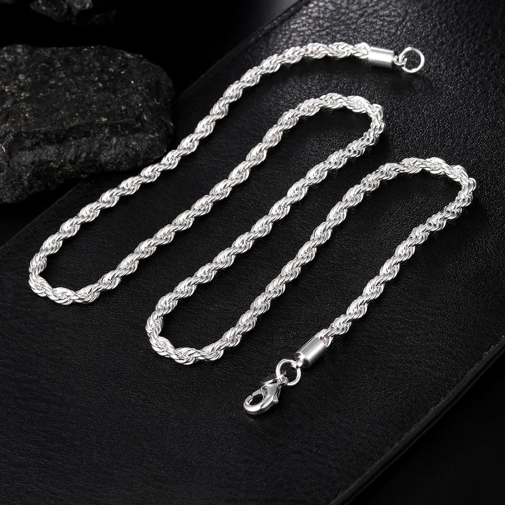 Hot Charms Fine 4MM Rope Chain 925 Sterling Silver Necklaces for Woman Men Classic Fashion Jewelry Wedding Party Holiday Gifts - Uknowucme