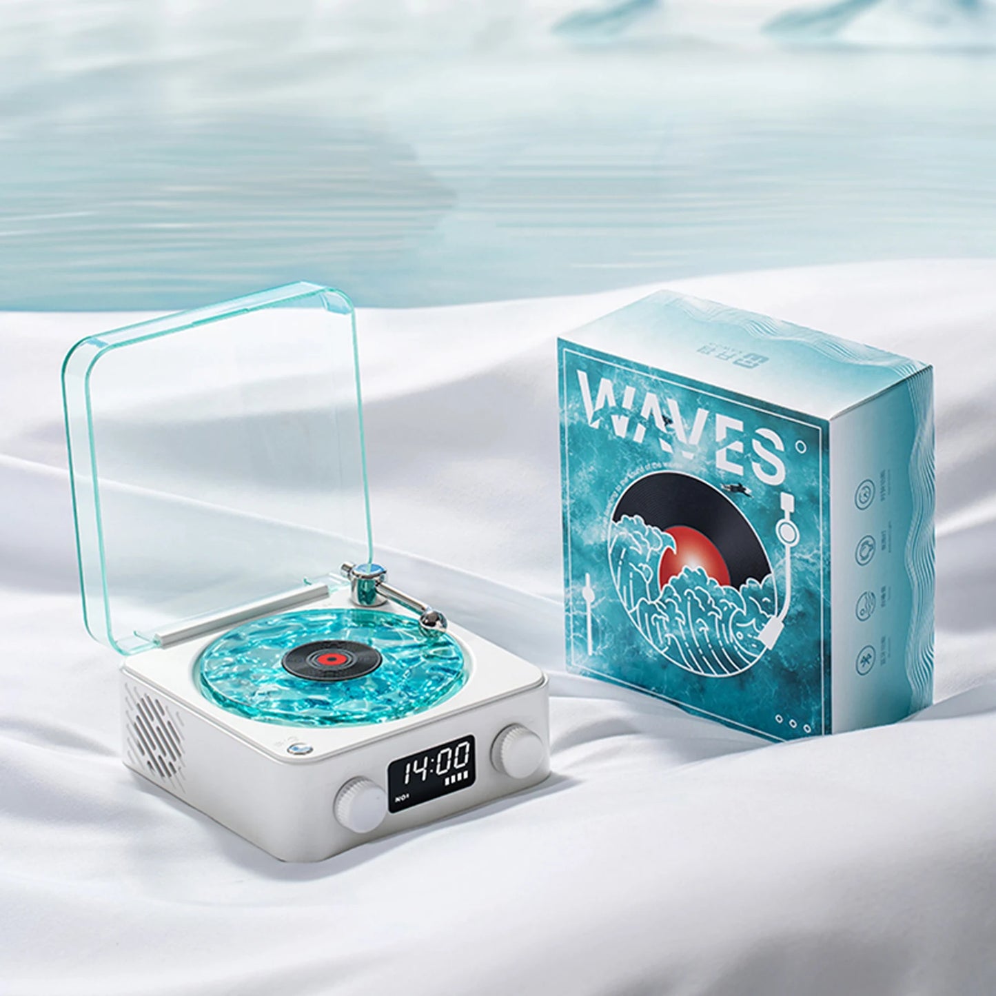 Waves Vinyl Player Bluetooth Speaker with White Noise Retro Turntable Speaker Sleep Aid Vitrola Shaped Speaker with RGB Light - Uknowucme