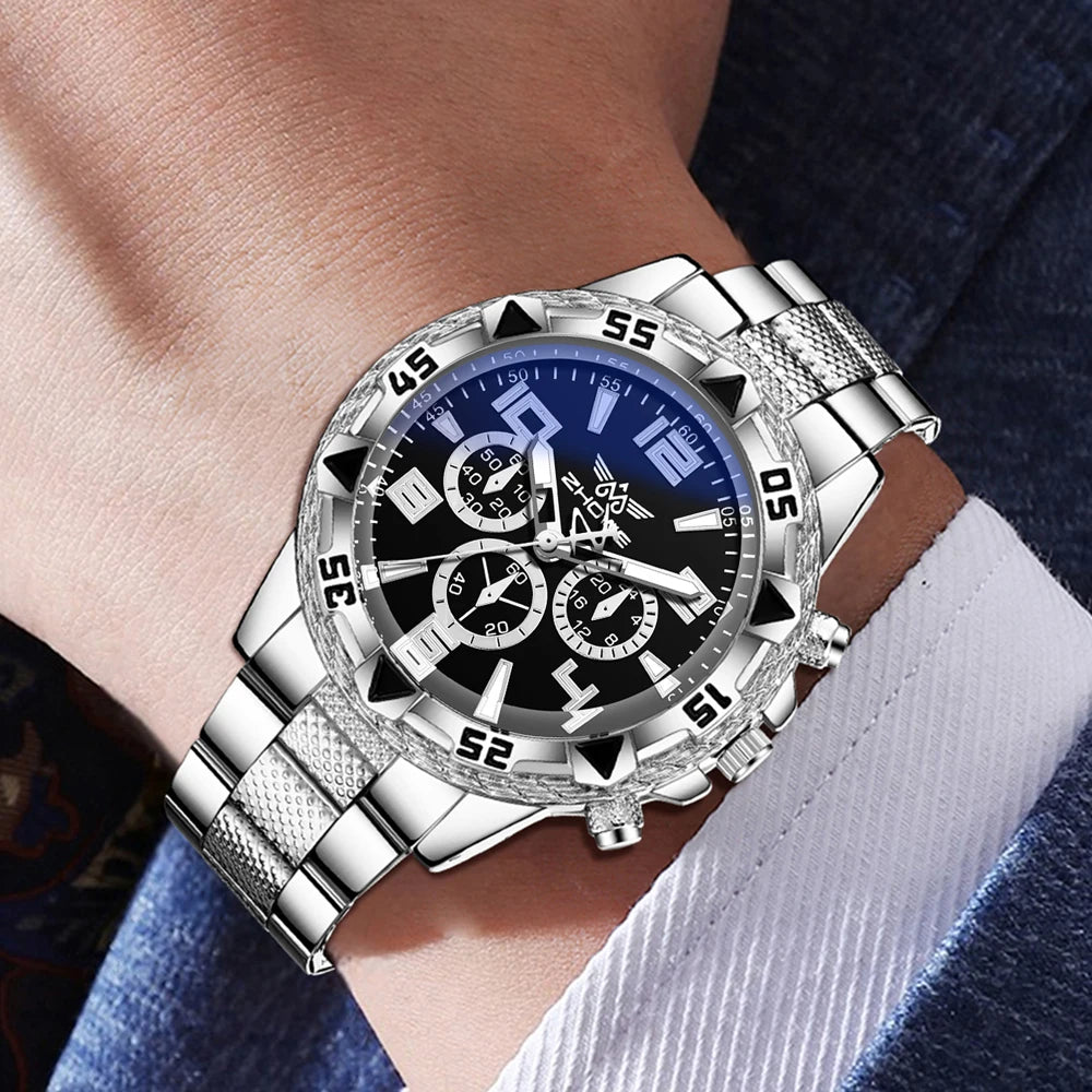 2PCS Silver Men's Watch Set Fashion Trend Business Quartz Watch Set Suitable for Daily Clothing Matching Perfect Gift - Uknowucme